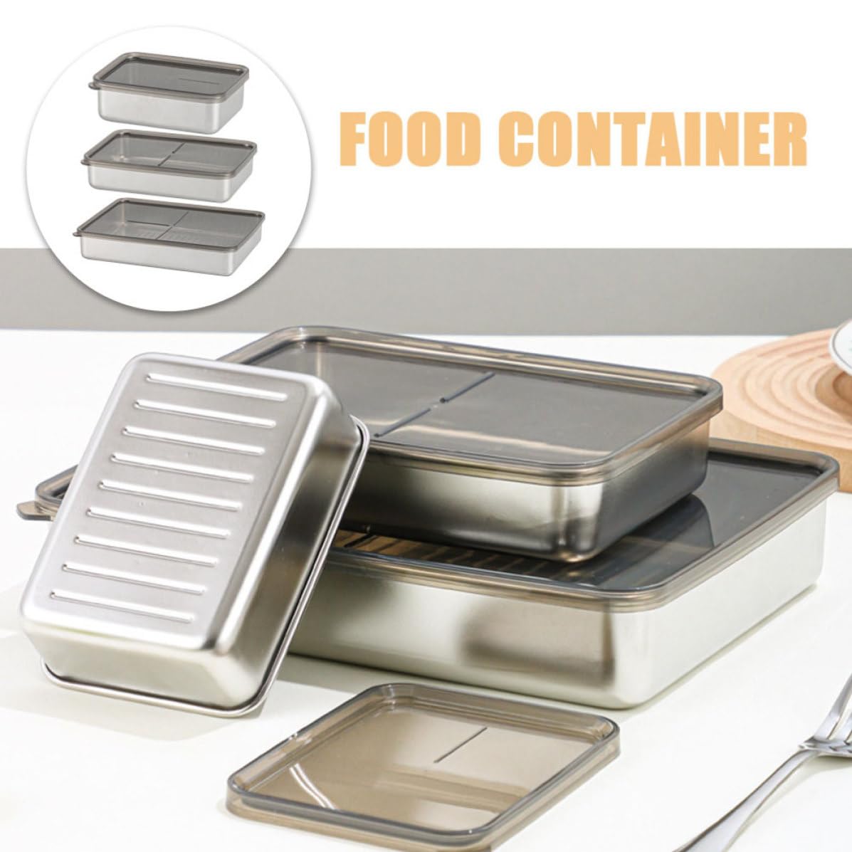 3 Piezas Contenedores de Alimentos de Acero Inoxidable con Tapa de Plástico, Apilables y Resistentes para Almacenamiento en Frigorífico, Ideales para Familias y Camping