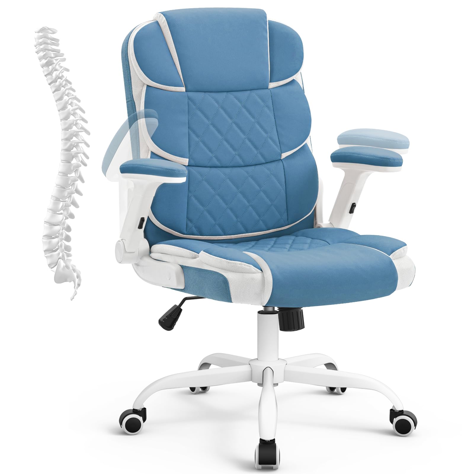 SEATZONE Blue Office Chair Leather Ergonomic Executive Computer Desk Chairs Small Cute Rolling Task Chairs for Teens&Adults