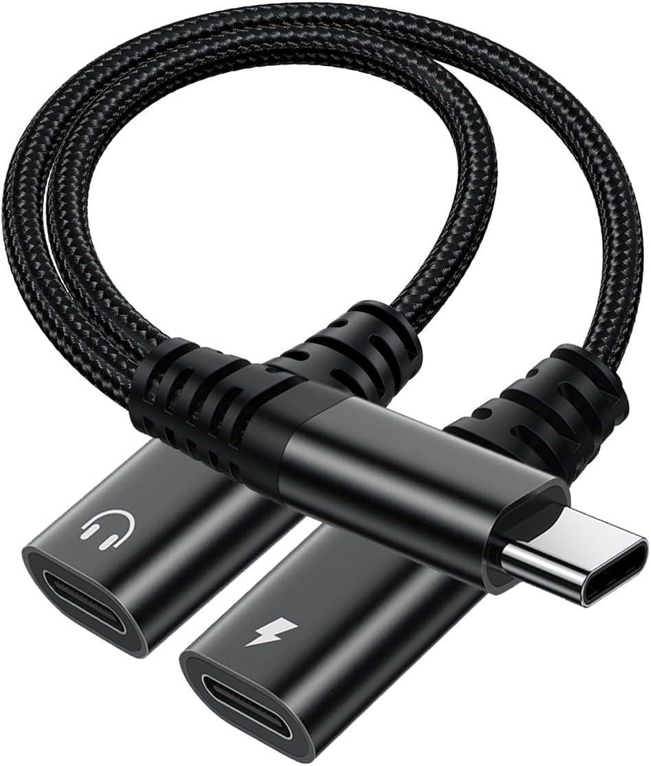 USB C Splitter 1 zu 2,USBC Verteiler Doppelstecker,USB-C Kopfhörer Adapter und Laden für iPhone 17/16/15 /Plus/Pro/Pro Max/iPad/Air/Mini,Samsung S25/S24 S23/S22/S21/S20 Ultra,Google,Laptop usw-Schwarz