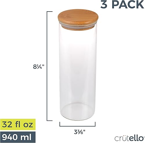 Miniatura 5 de Recipientes de vidrio para almacenamiento de alimentos con tapas de bambú, paquete de 3 recipientes herméticos transparentes para organización de