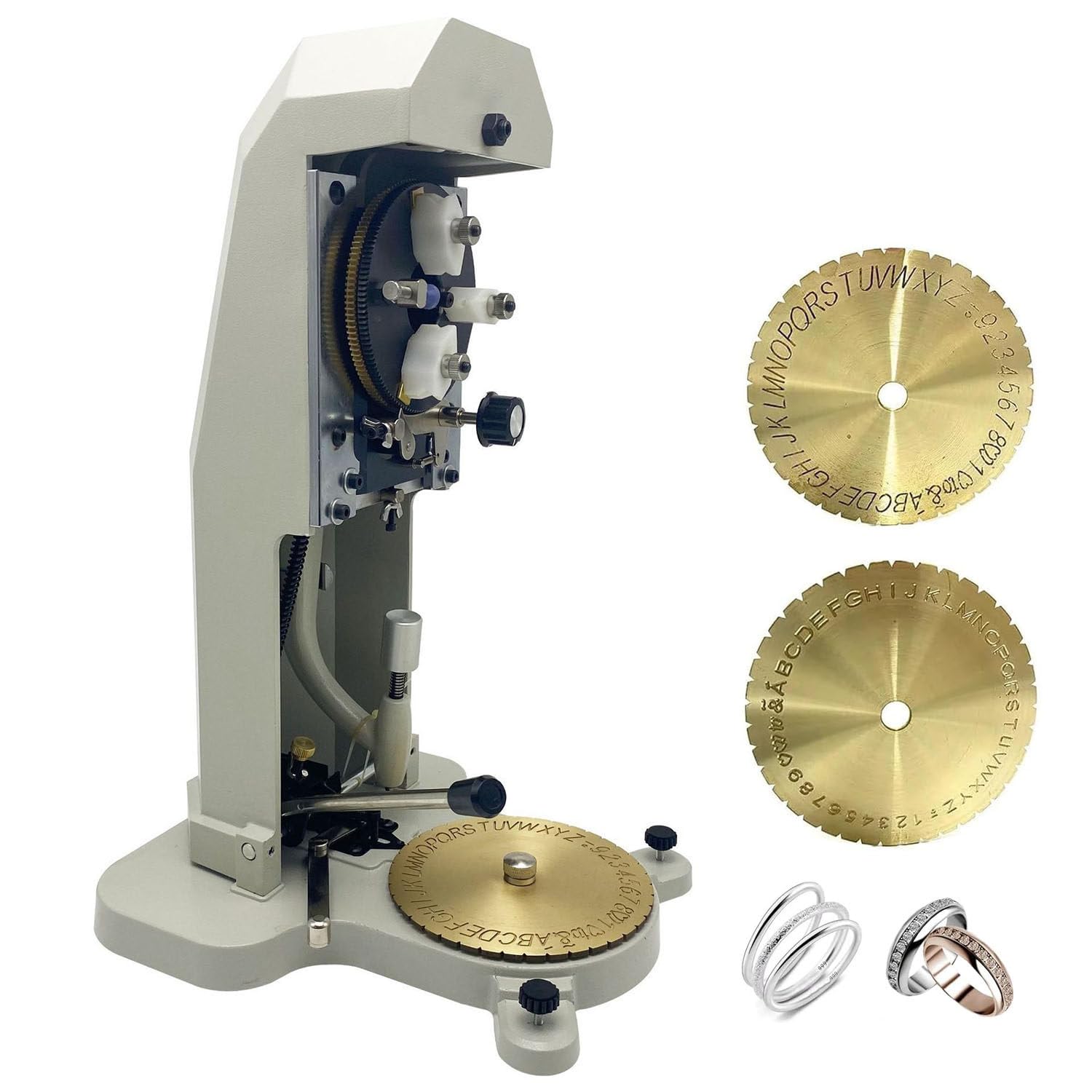 Ymnogjie Inside Ring Engraving Machine, Double Sided Dial Jewelry Engraver Stamper with 1.5mm-2.0mm Letter Block, Professional Inner Wall Carving Tool