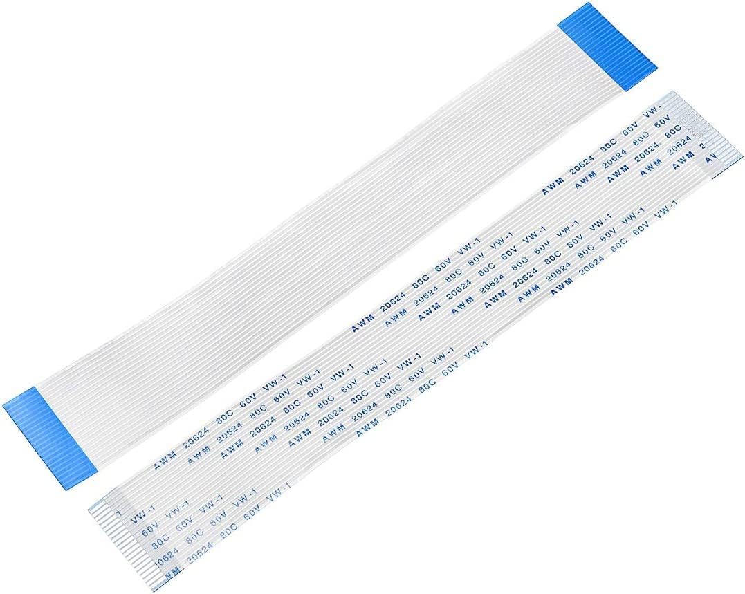 Generic 20Pin 1Pitch 20CM Length FFC Cable Raspberry Pi Camera Compatible, White and Blue, Copper, 60V, 80°C Heat Resistance