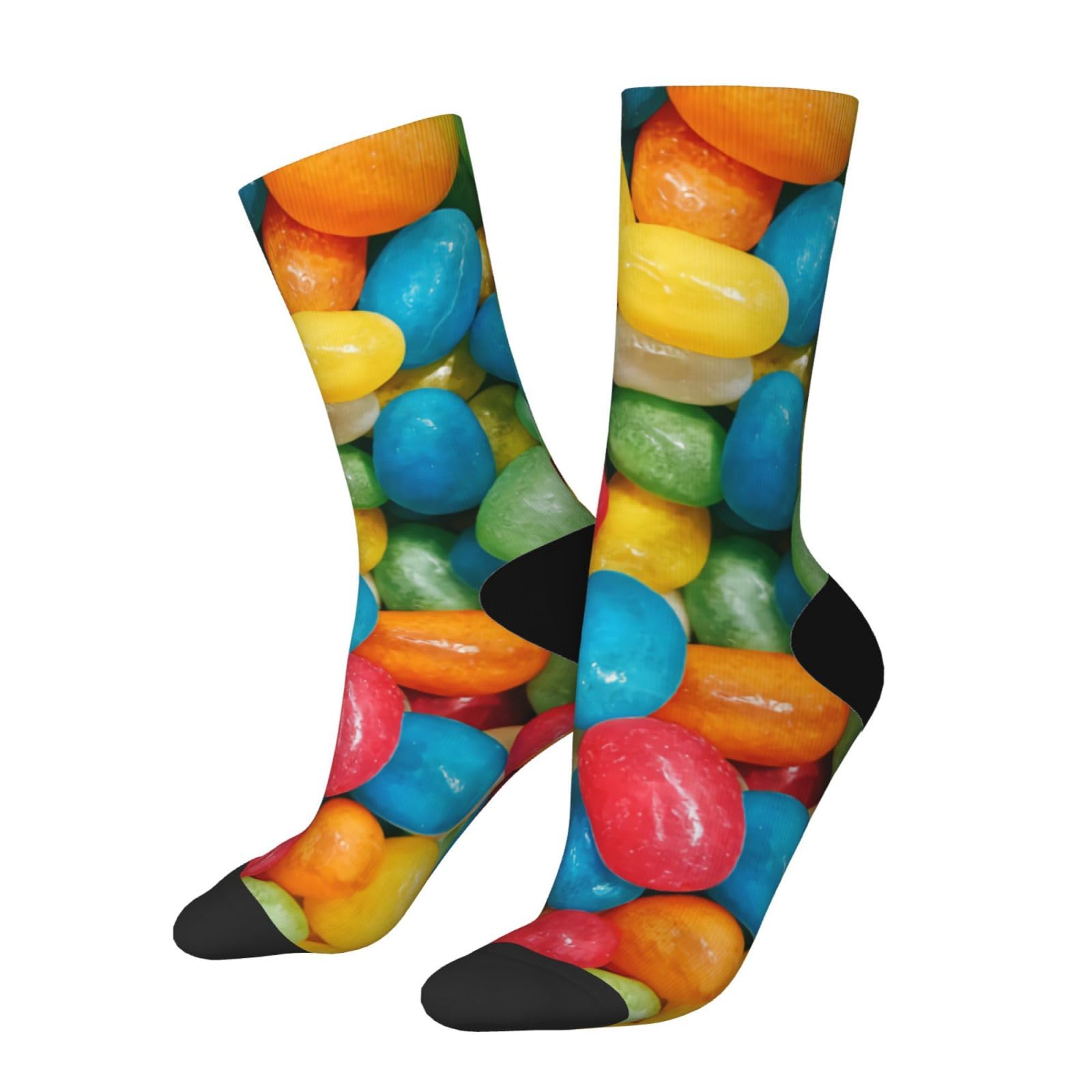 peiyeety Jelly Bean Candies Colorful Crew Socks For Men/Women Gifts,Unisex Novelty Casual Dress Socks 2 Black-2