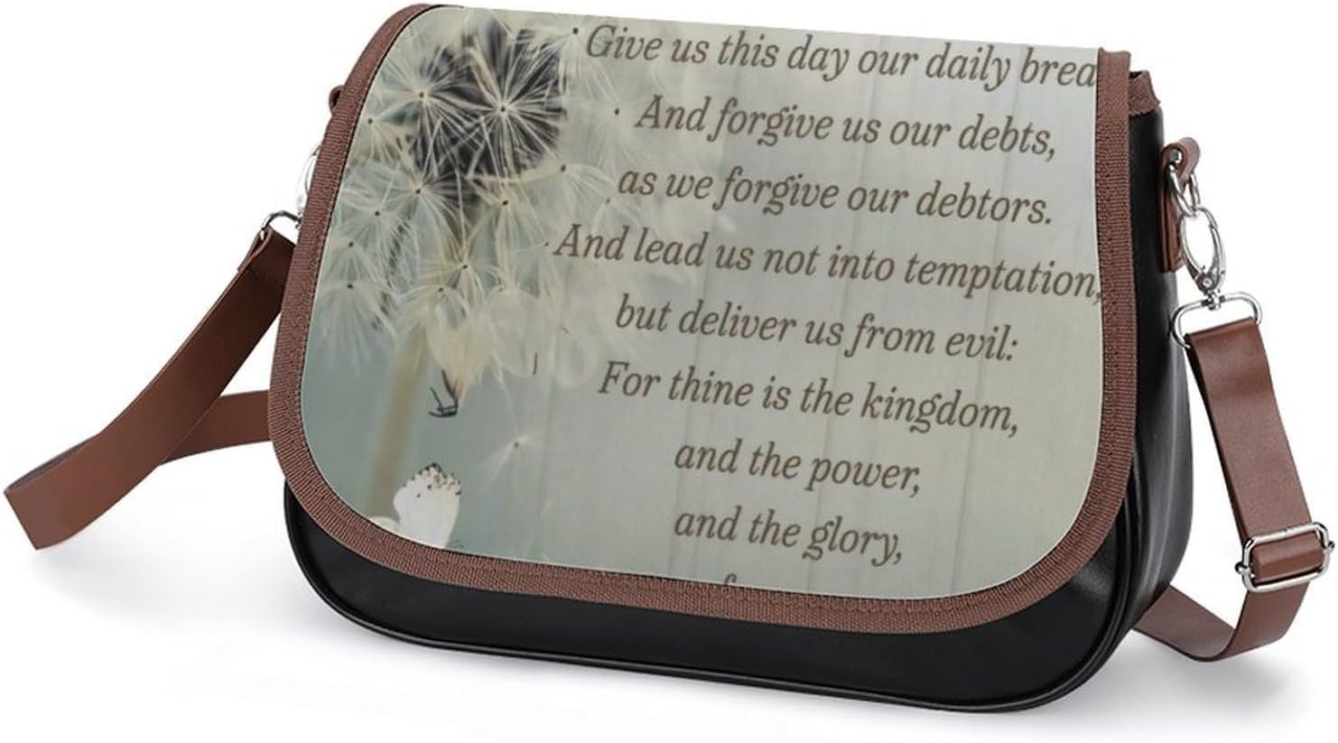 Dandelion The Lord's PrayerWomen's Faux Leather Crossbody Bag, Waterproof Wrinkle-Resistant Shoulder Bag with Detachable Strap, Large Capacity Casual Handbag, Fashion Daily Purse for Shopping Work Dat