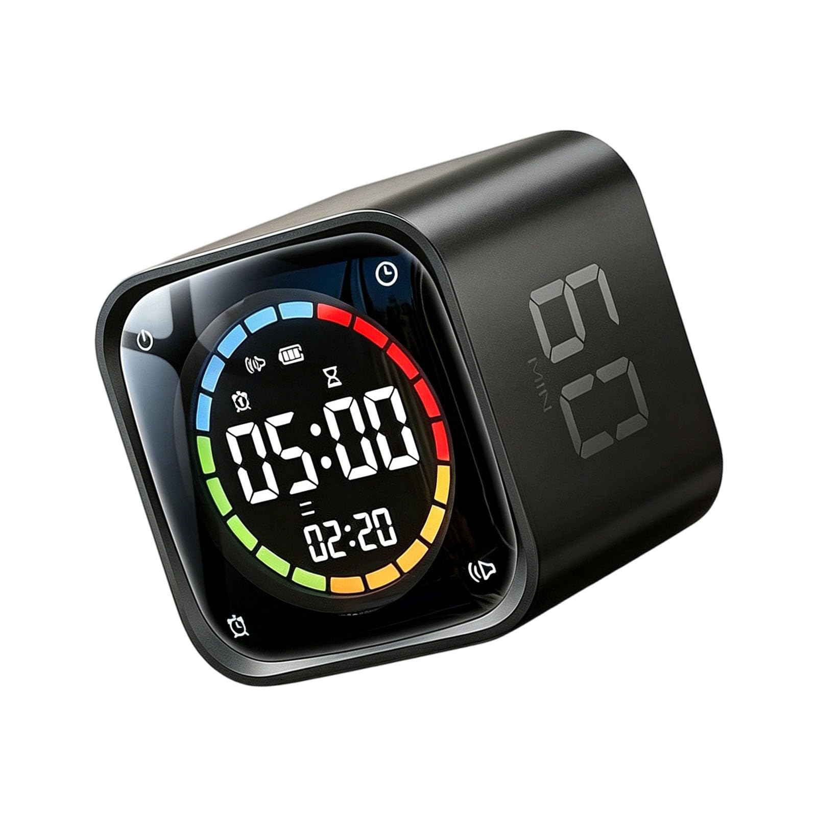 Minuteur portable en forme de cube avec fonctionnement silencieux et batterie rechargeable - Horloge de bureau moderne pour salle de sport ou salle de classe