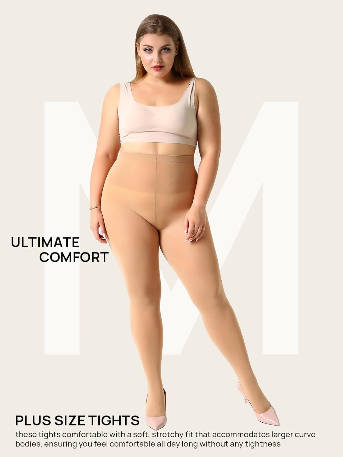 MANZI Women's 2 Pairs Control Top Pantyhose High Waist Plus Size Tights Ultra-Soft - Image 2