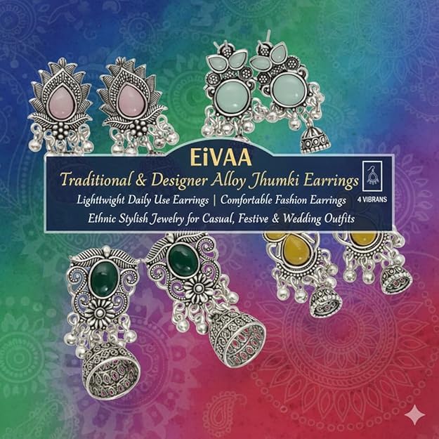 Image of EiVAA Traditional & Designer Alloy Jhumki Earrings for Women & Girls | Lightweight Daily Use Earrings | Ethnic Stylish Jewelry for Casual, Festive & Wedding Outfits | Fashion Earrings