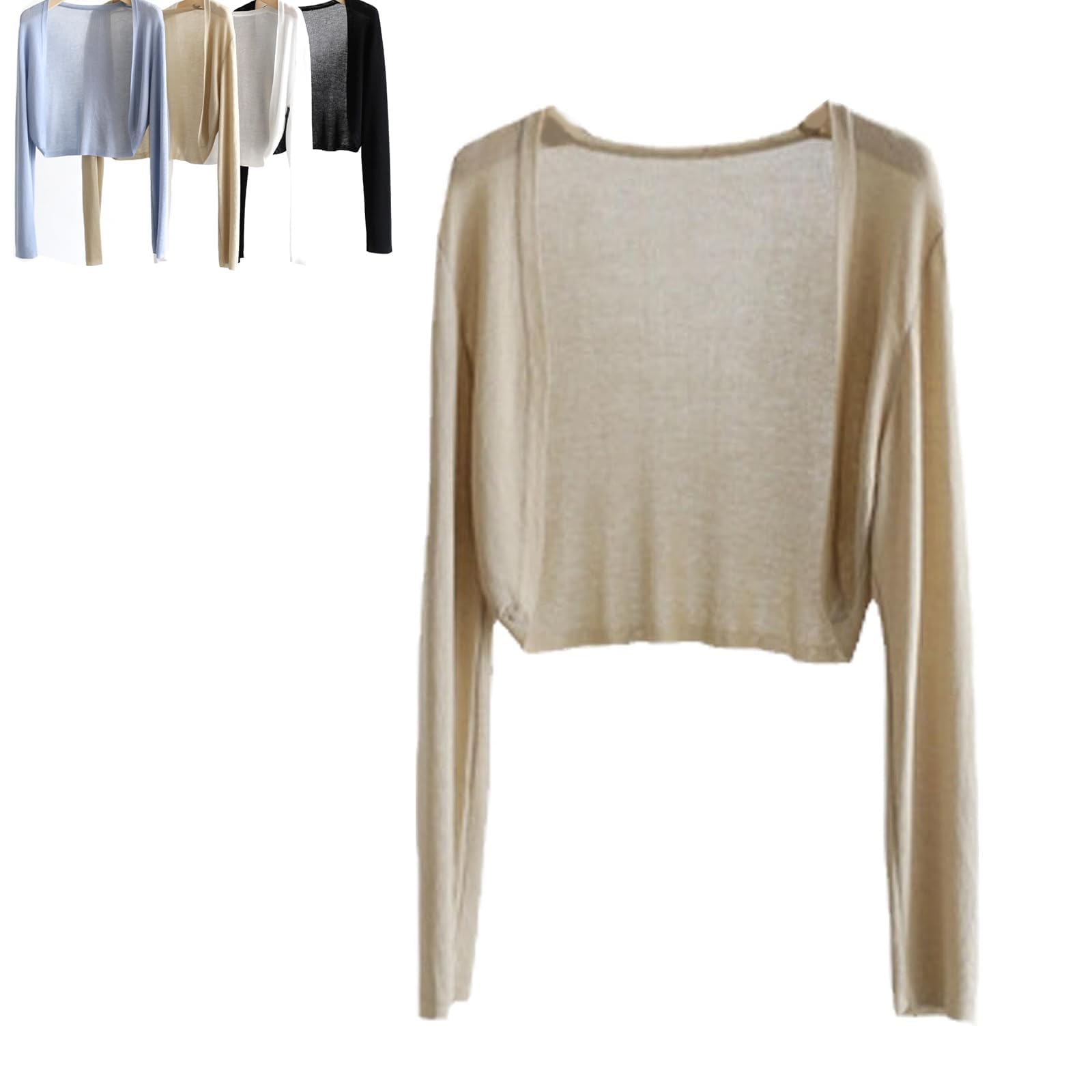 Sun Knit Cardigan Women's Thin Ice Silk Coat Shawl Air-Conditioned Shirt with Slip Skirt, New Sheer Tops for Women (Khaki)