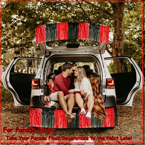 Image of 4 Packs Total 39 Feet Parade Floats for Trailer Car, Black Red Foil Fringe Garland Tinsel Streamers Banner Table Skirts for Graduation Homecoming Wedding Birthday Party Decor