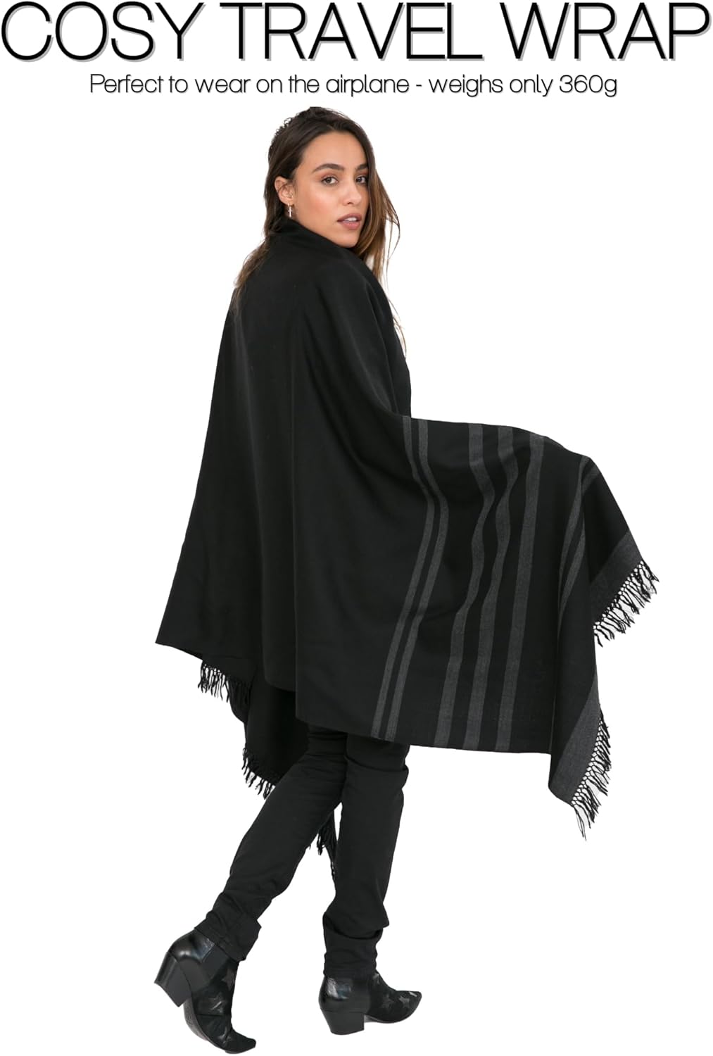 likemary Pashmina Shawls and Wraps for Women - Merino Wool Travel Blanket Scarf - Oversized Striped Shawl - Image 5