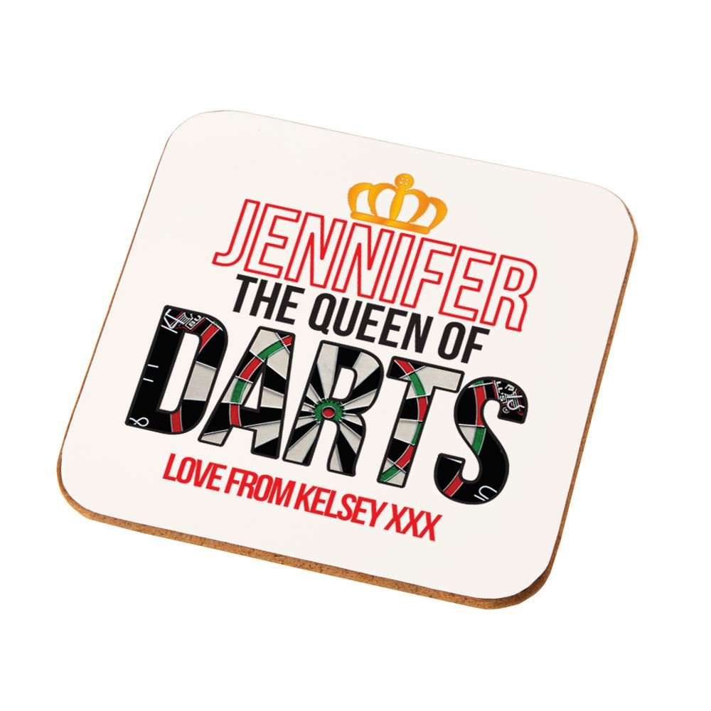 Personalised The Queen of Darts Drinks Coaster, Best Darts Player Gifts for Her