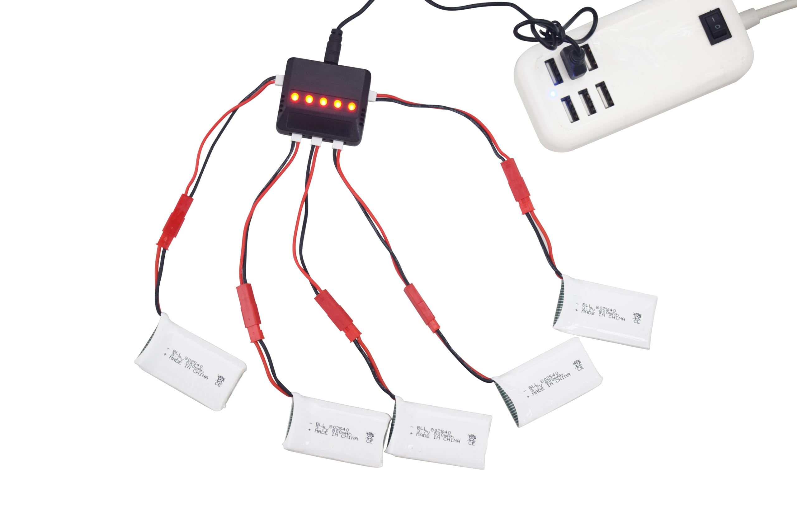 5PCS 3.7V 800mAh Lipo Batería con Enchufe JST de Cargador 5 en 1 para SYMA X56W MJX X400W X300C X800 HS110 HS200 S670 V950hd S1750 V2450 Avión de Juguete de Control Remoto