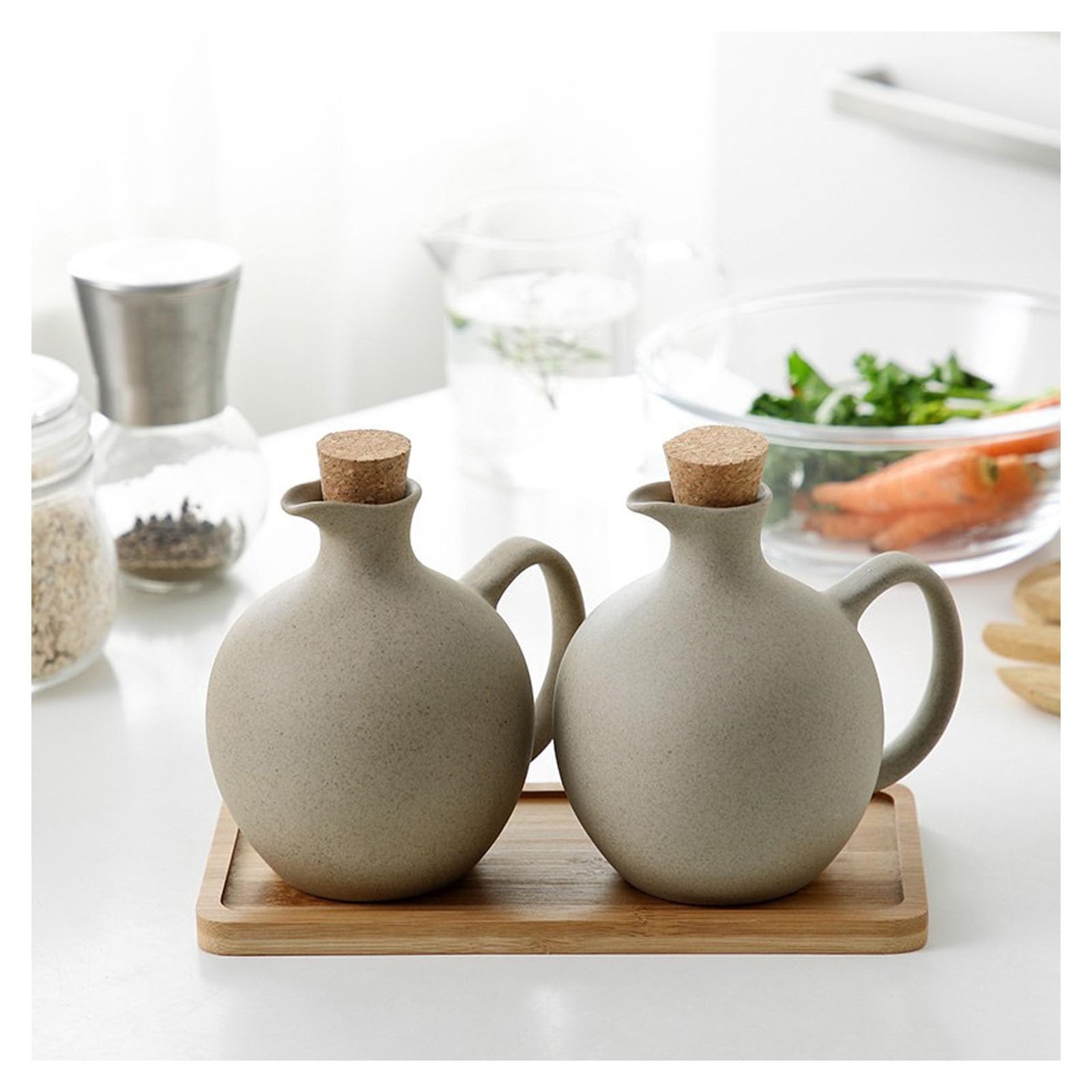 Juego de botellas dispensadoras de aceite de cerámica, 2 tarros de vinagre y especias, dispensador de condimentos perfecto para almacenamiento de salsas, vinagre y jarabes de café