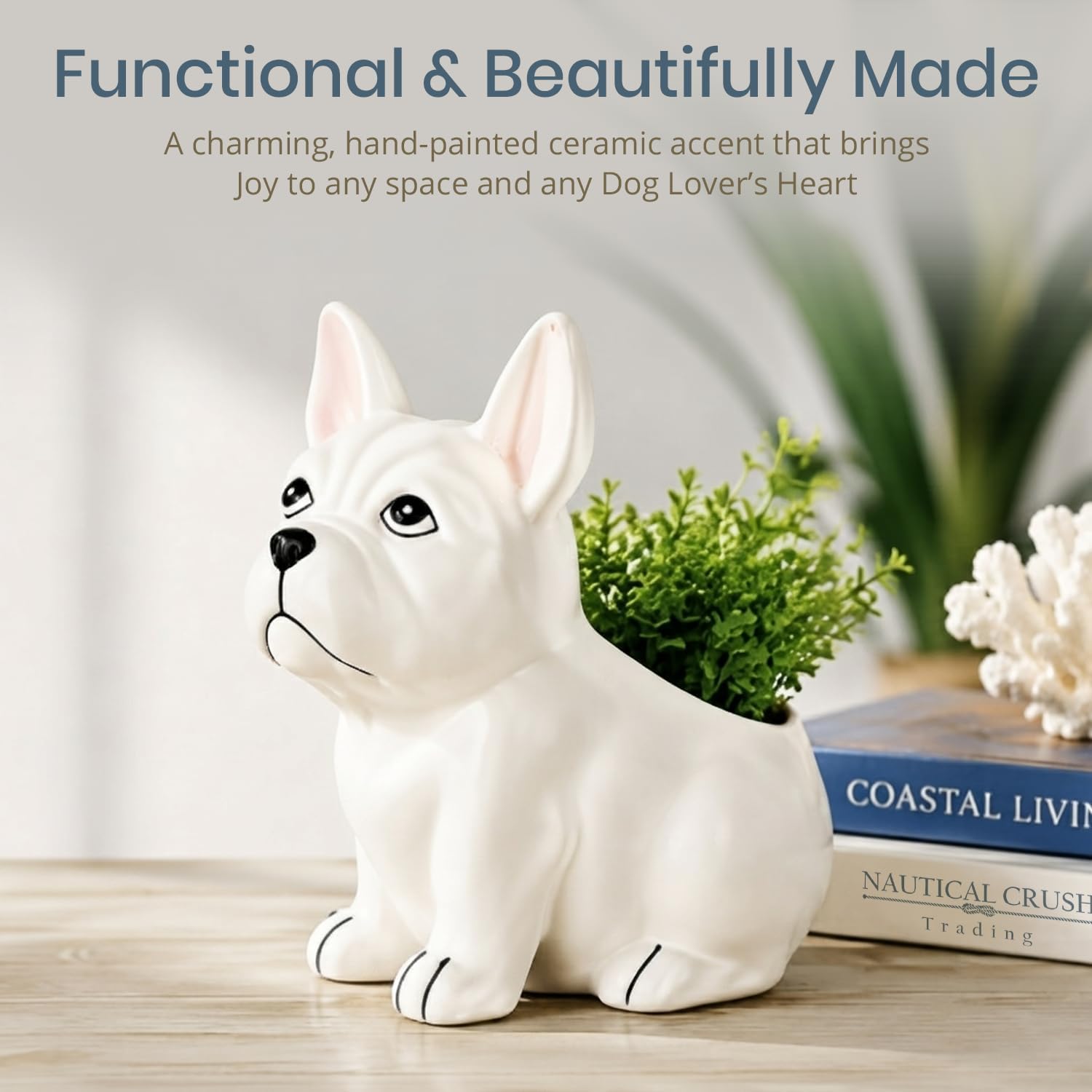Nautical Crush Trading French Bulldog Decor – Ceramic Frenchie Figurine – Gift for Dog Lovers – Frenchie Decor for Home, Office, or Plant Display image 5