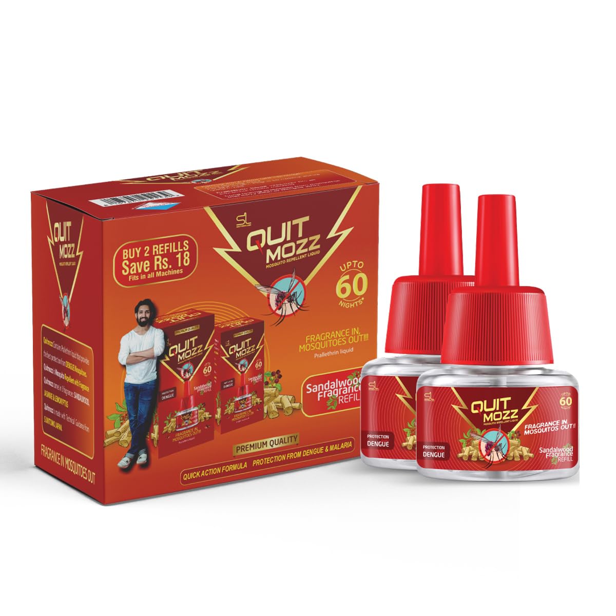 Quitmozz Mosquito Repellent Liquid Refill Vaporizer - 45ml Saver Pack of 2 - Lasts Up to 60 Nights - Fits All Machines - Indoor Insect Killer - Sandalwood Fragrance - Quick Action Formula (B0DBLR2RGJ) Amazon Price History, Amazon Price Tracker