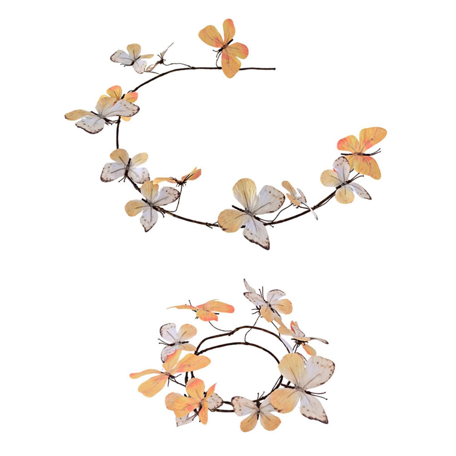 Of 2 Gradual Color Changing Butterfly Vine Wreaths Blossomy Wreath Set for Home Party Wedding Decors Seasonal Wall Hanging Decors