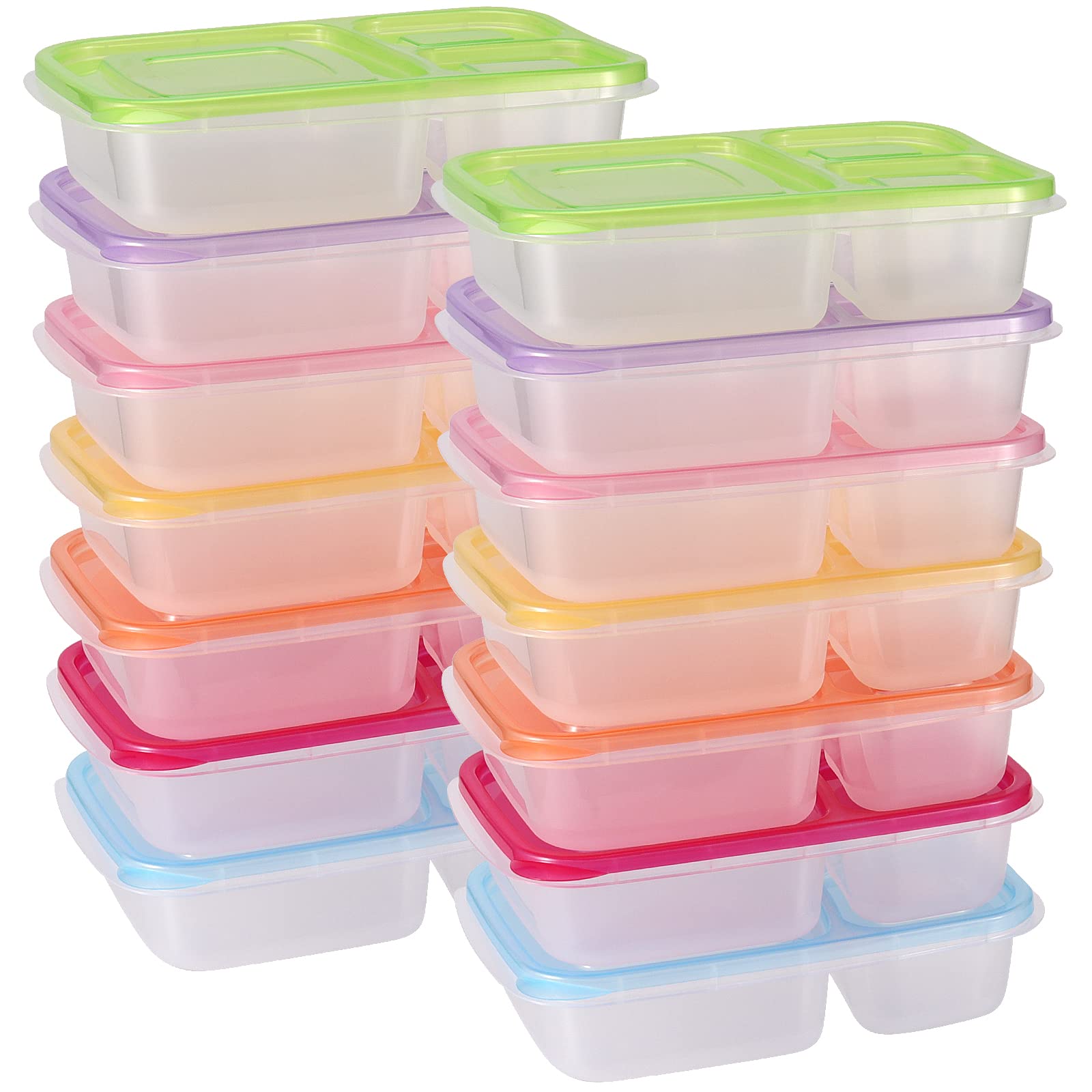 Buy JEUIHAU 14 Pack 750ml Colorful Bento Lunch Box, 3 Compartment Lunch