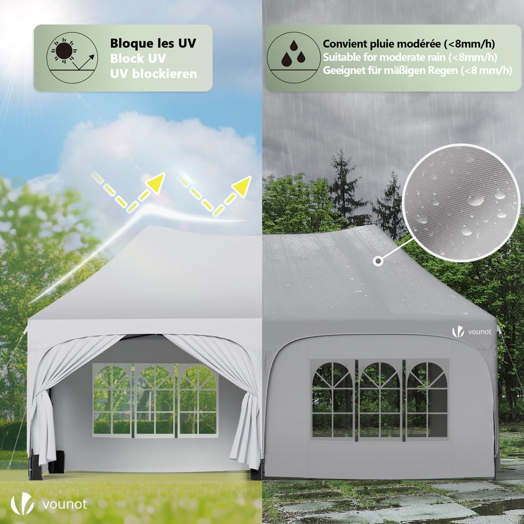 VOUNOT® Tonnelle de Jardin Extérieur 3x6m Barnum Pliant avec 6 Parois Amovibles et 6 Sacs de Sable Tente de Reception Imperméable et Anti-UV pour Camping Festival Mariage Sac de Transport Inclus Blanc