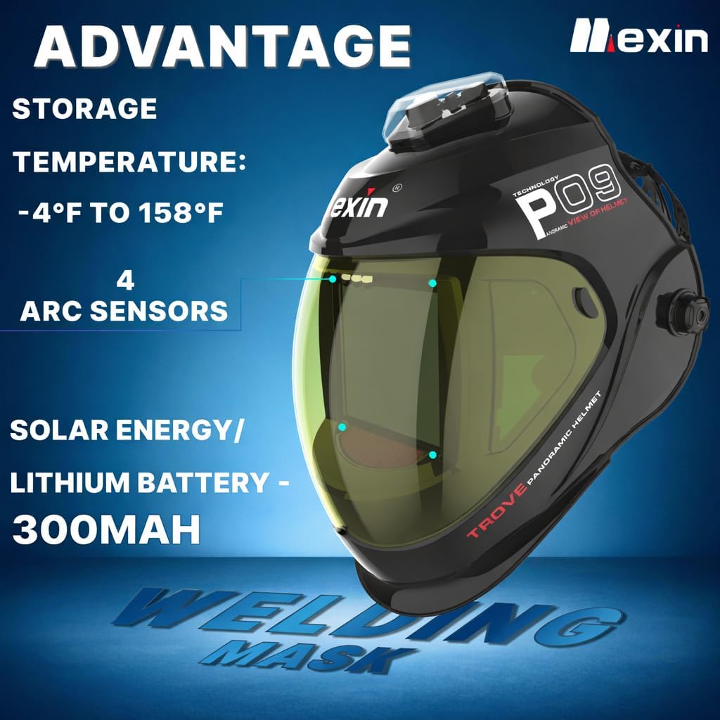 Tekware Welding Helmet Auto Darkening, Mexin Series True Color 1/1/1/1 Lens, 4 Arc Sensors, DIN 5-9/9-13 Shade Range, 4.31 x 3.82 in Large Viewing Area for MIG TIG ARC Welding