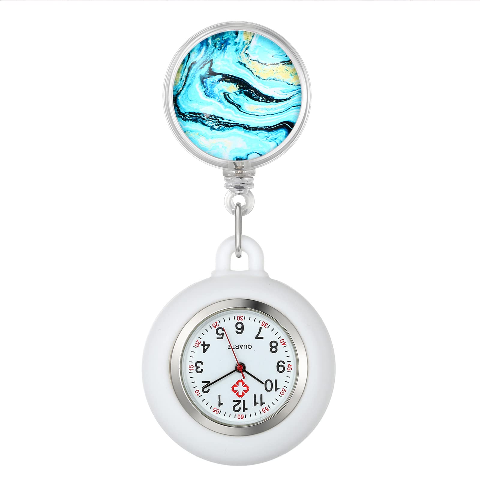 Lancardo Retractable Nurse Watch Clip On with Secondhand Stethoscope Lapel Fob Doctor Nurse Watch Novel Starry Sky Pattern Silicone Cover for Women and Men