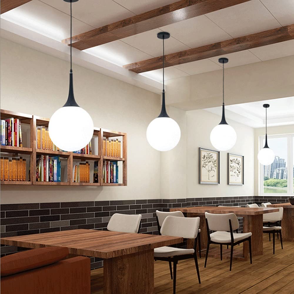Lampa wisząca z białą kulą, metalowa lampa wisząca ze szklanym kloszem, oprawa oświetleniowa E27, kuliste lampy wiszące przy łóżku, nowoczesne żyrandole do jadalni
