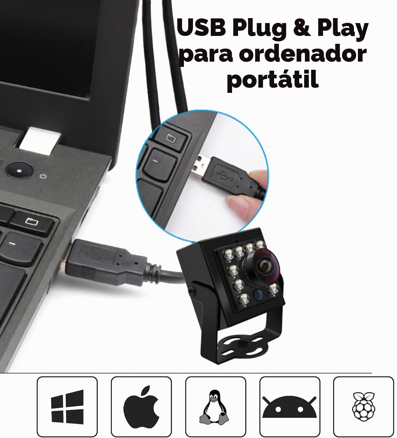 Svpro Cámara USB 1080P de visión diurna y nocturna para ordenador, 2 MP, conmutación automática de IR-CUT, captura de imagen todo el día, USB 2.0, OV2710 Webcam Board con LED IR para Windows, Linux