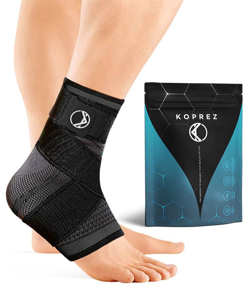 KoprezUnisex Ankle Compression Sleeve, Extra Extra Large, Black, Single
