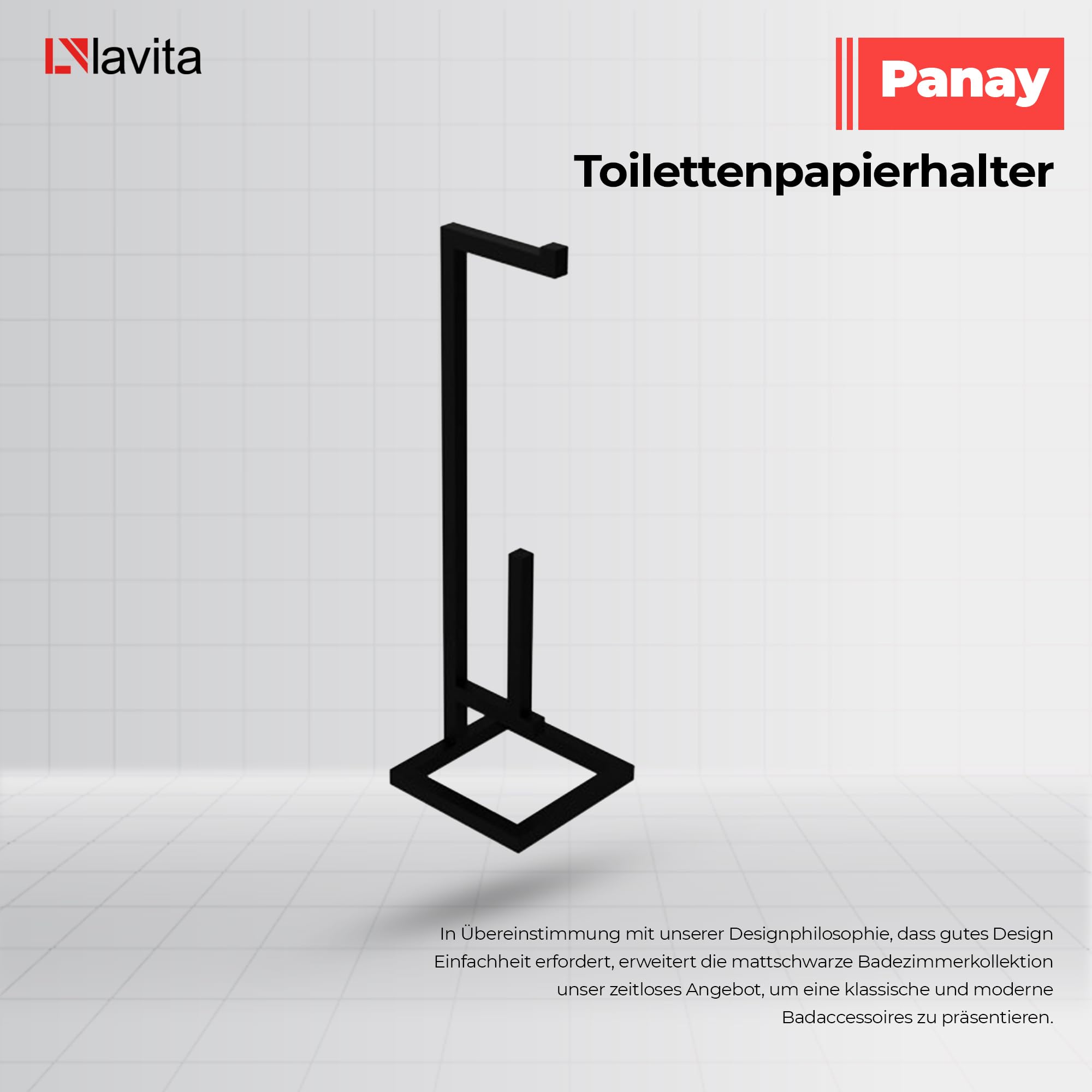 LAVITA PANAY Toilettenpapierhalter Stehend | Mattschwarz | Klopapierhalter Freistehend |WC Rollenhalter | Toilettenpapier aufbewahrung | Stabiler Klorollenhalter |Toilettenpapierständer |200x200x700mm