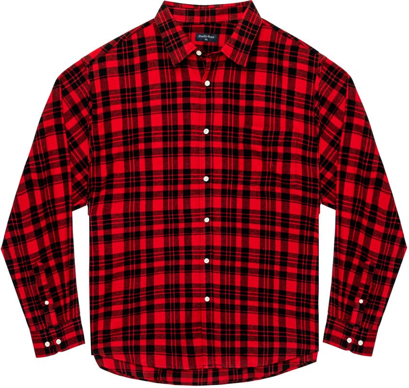 Double Pump Big and Tall Flannel Shirts for Men Cotton Long Sleeve Casual Button Down Plaid Shirt from XXL (T) to 6XL(T)