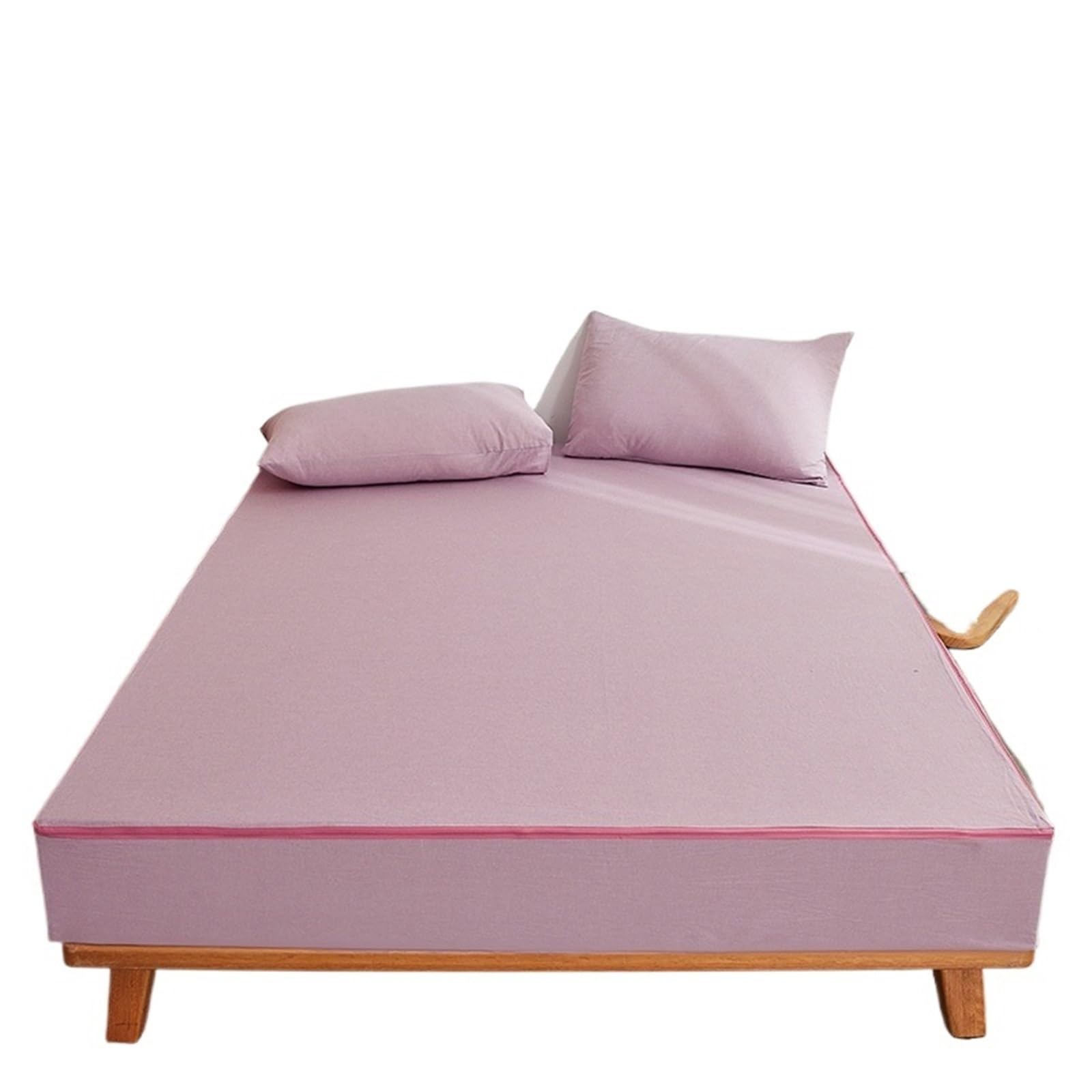 Zipped Mattress Protector Cotton Zippered Mattress Protector Breathable Cover & Encasement, 6-Sides Fully Enclosed Fitted Sheet(Purple,180x200x30cm 1PC)