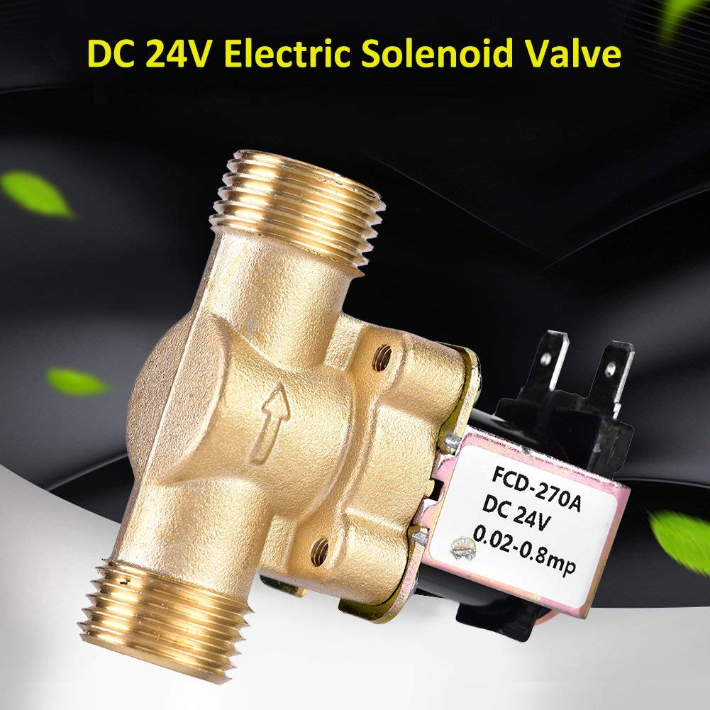 Électrovanne 1/2' DC 24V Normalement Fermée en Laiton, Vanne Électromagnétique pour Contrôle de l'Eau