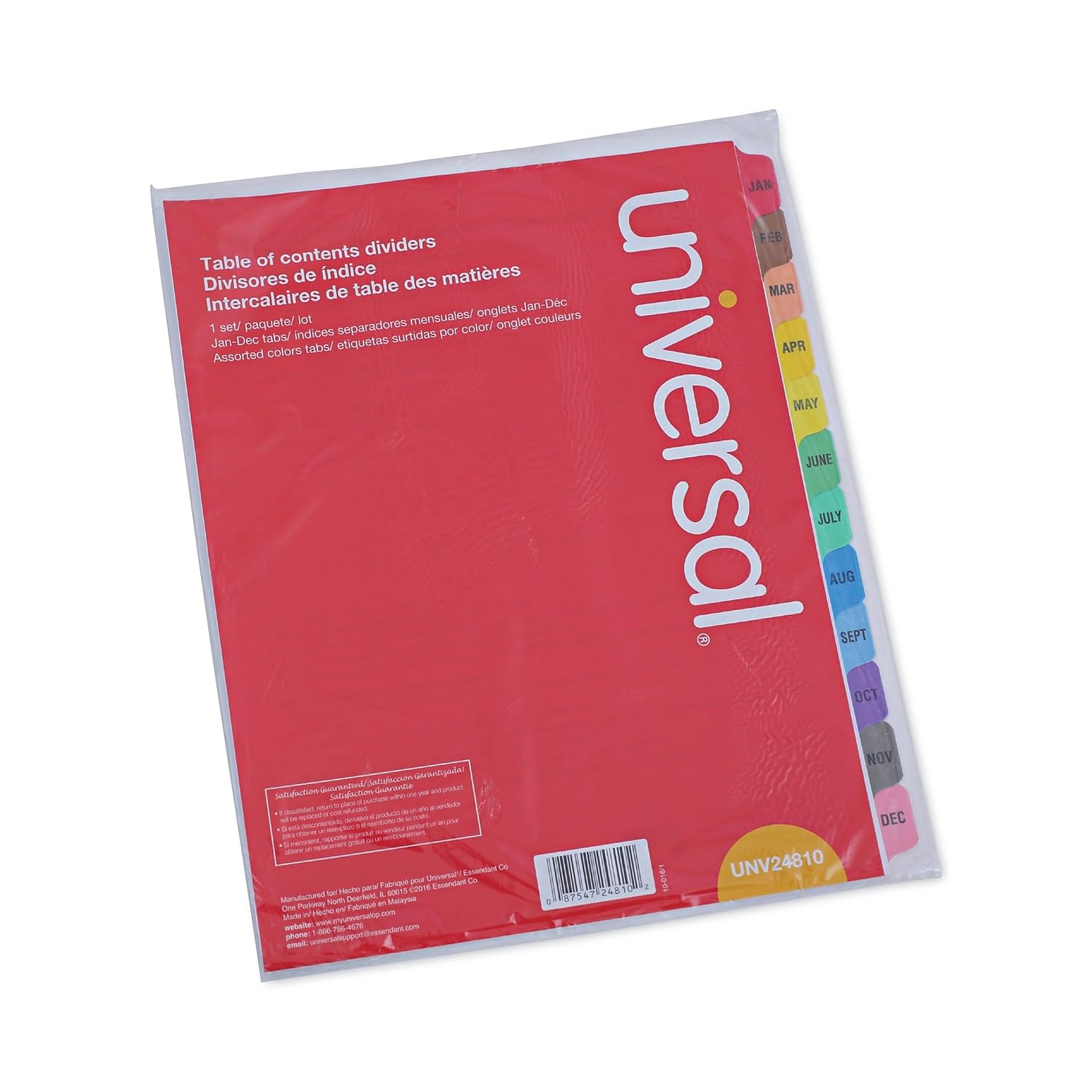 Table of Contents Dividers, Assorted Color 26-Tab, A-Z, Letter, White, 26/Set, Sold as 1 Set