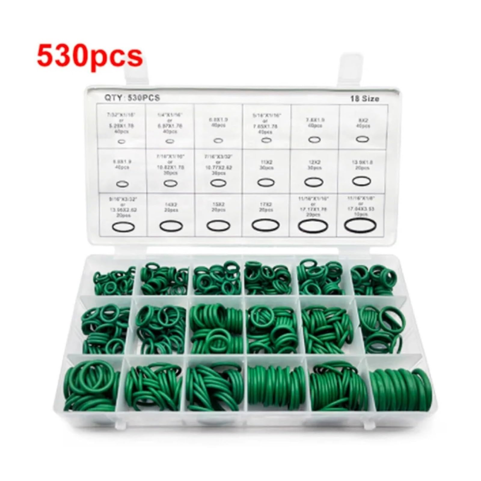Junta tórica de goma, juego de anillos de sellado de 18 tamaños, juego de arandelas de juntas de aire acondicionado,Material Confiable(530PCS)