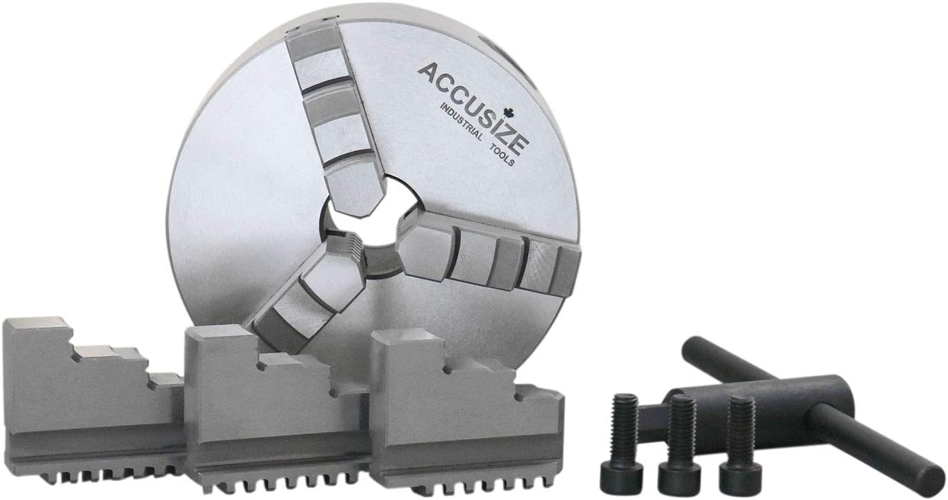 Accusize Industrial Tools 5''/125 mm 3-Jaw Chuck, Plain Back, 1.181'' Center Hole, 0559-0112