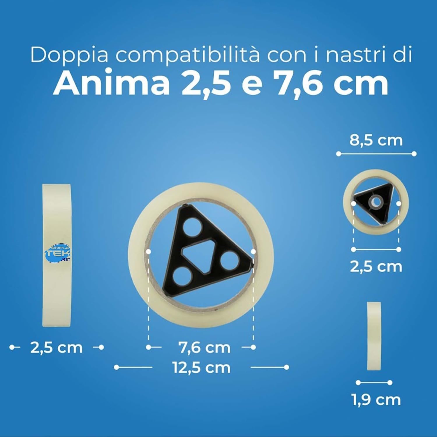 SIMPLETEK - 6x Dispenser da Tavolo Nastro Adesivo Anima Doppia 25mm 76mm