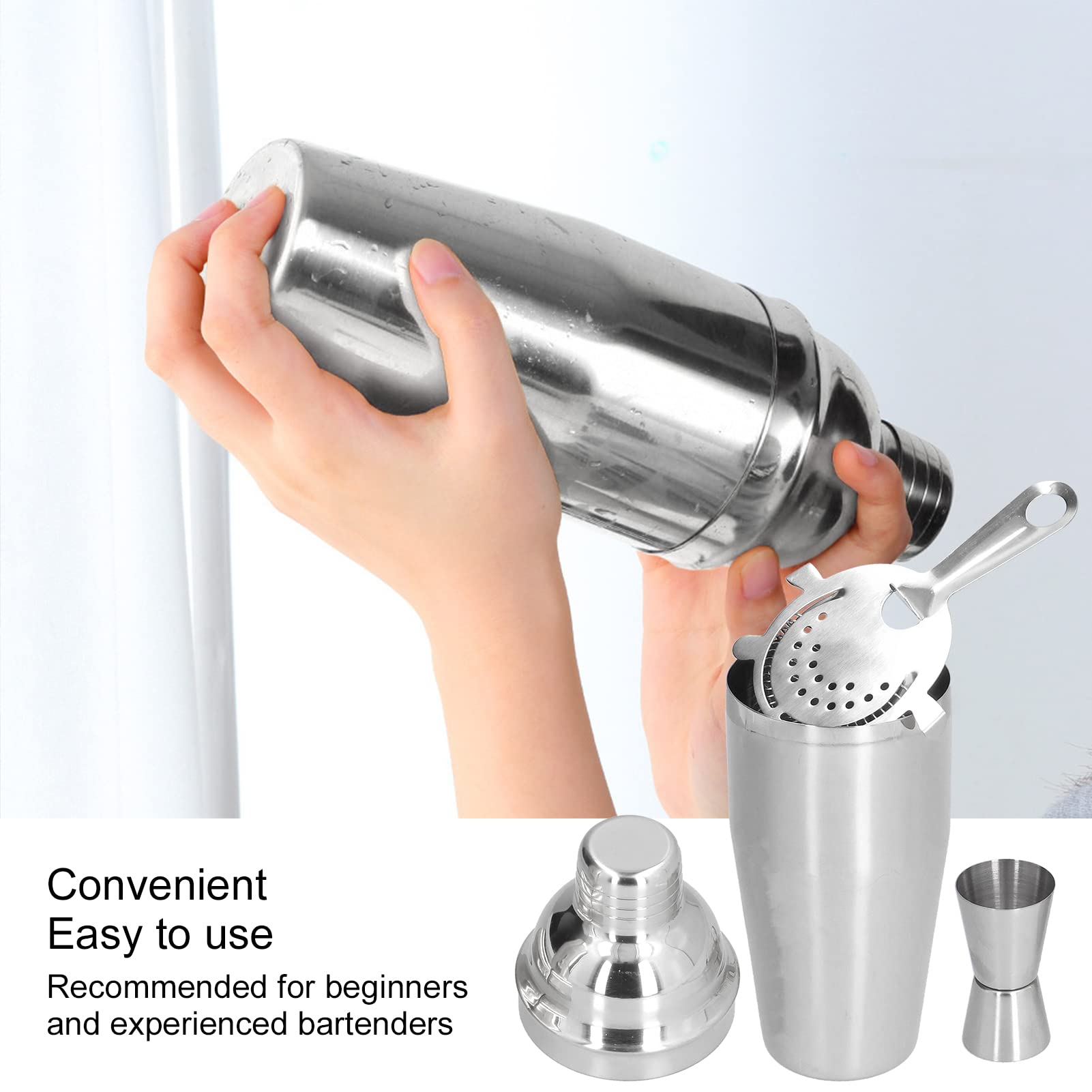 Insulated Shaker, Mixed Drink Shaker Stainless Steel Martini Shaker with Strainer Measure Cup Shaker for Bartender Bar