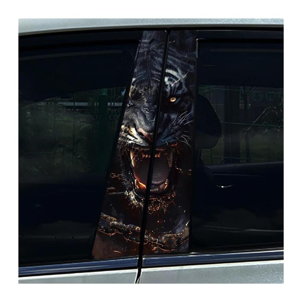 Body Parts 2pcs Car Center Pillar Sticker Graffiti Ferocious Gold Tiger Auto B Pillar Protective Film Decoration(D)