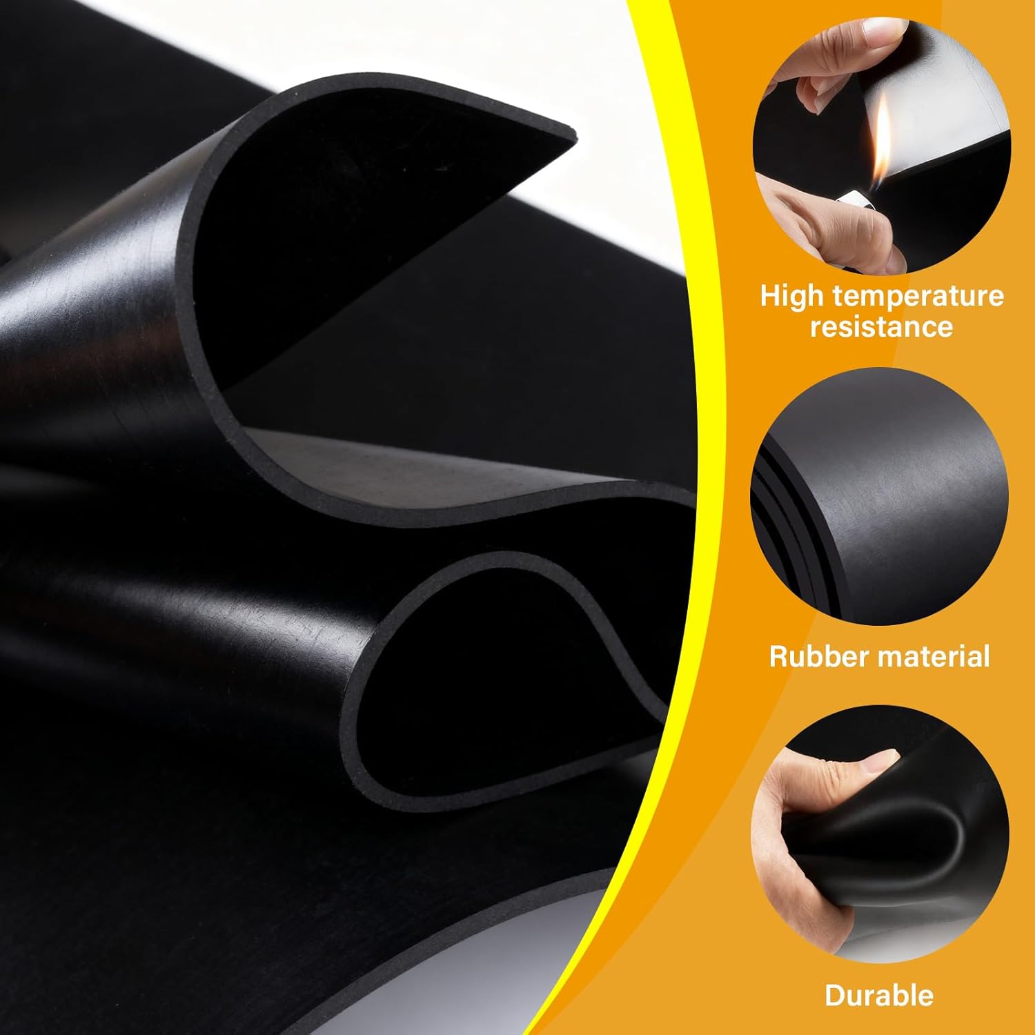 Neoprene Solid Rubber Sheet, 1/8" Thick x 80" x 40", Heavy Duty High Temp Resistant Waterproof Anti-Slip for Flooring Gaskets DIY Projects - Black