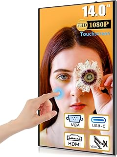 CUIUIC 14" Touchscreen Monitor, USB-C+HDMI+VGA FHD 1920x1080 IPS HDR 100% sRGB 60Hz 10-Point Touch Display with Speakers and VESA for Laptop/Mini PC/PC Stick//TV Box/Game Consoles