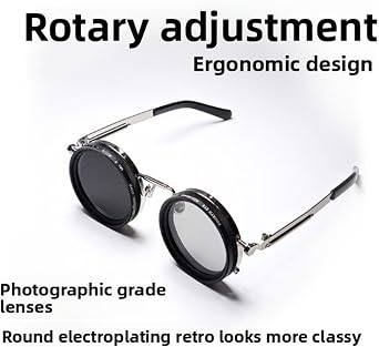 Adjustable Tint Sunglasses,Round Polarized Adjustable Glasses,Steampunk Sunglasses with 49MM ND Filter Lenses for Outdoor Activities