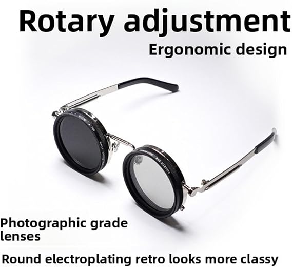 Adjustable Tint Sunglasses,Round Polarized Adjustable Glasses,Steampunk Sunglasses with 49MM ND Filter Lenses for Outdoor Activities