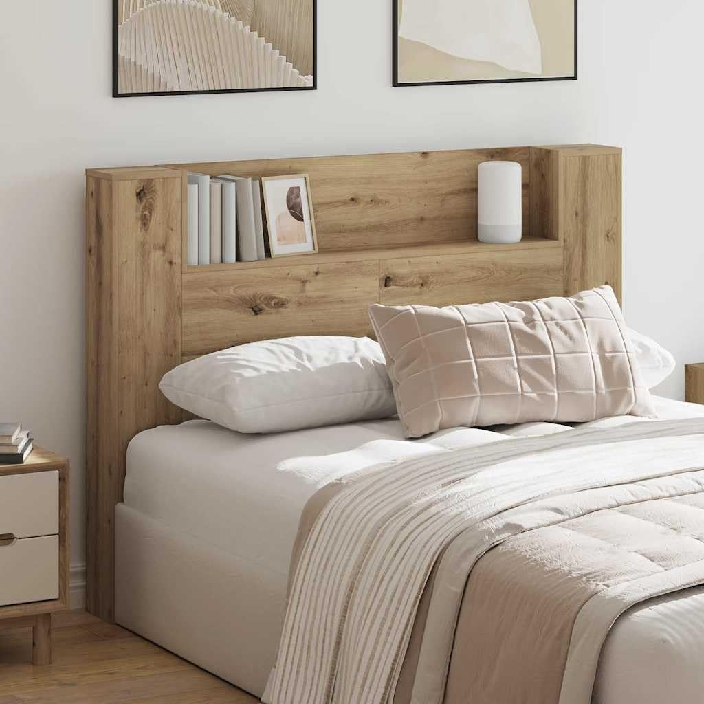 Tête de lit de Rangement avec LED RGB Chêne Artisanal 140x17x104,5 cm Bois ingénierie étagère intégrée éclairage Ambiance USB Chambre Adulte décoration Moderne scandinave