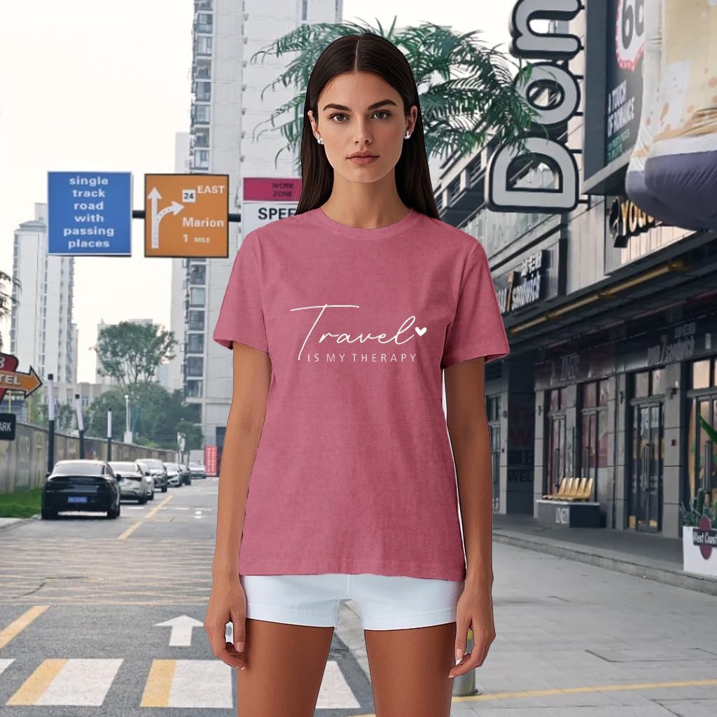 Travel Shirts for Women Travelers Trip Shirts Traveling is My Therapy Tees - Image 2