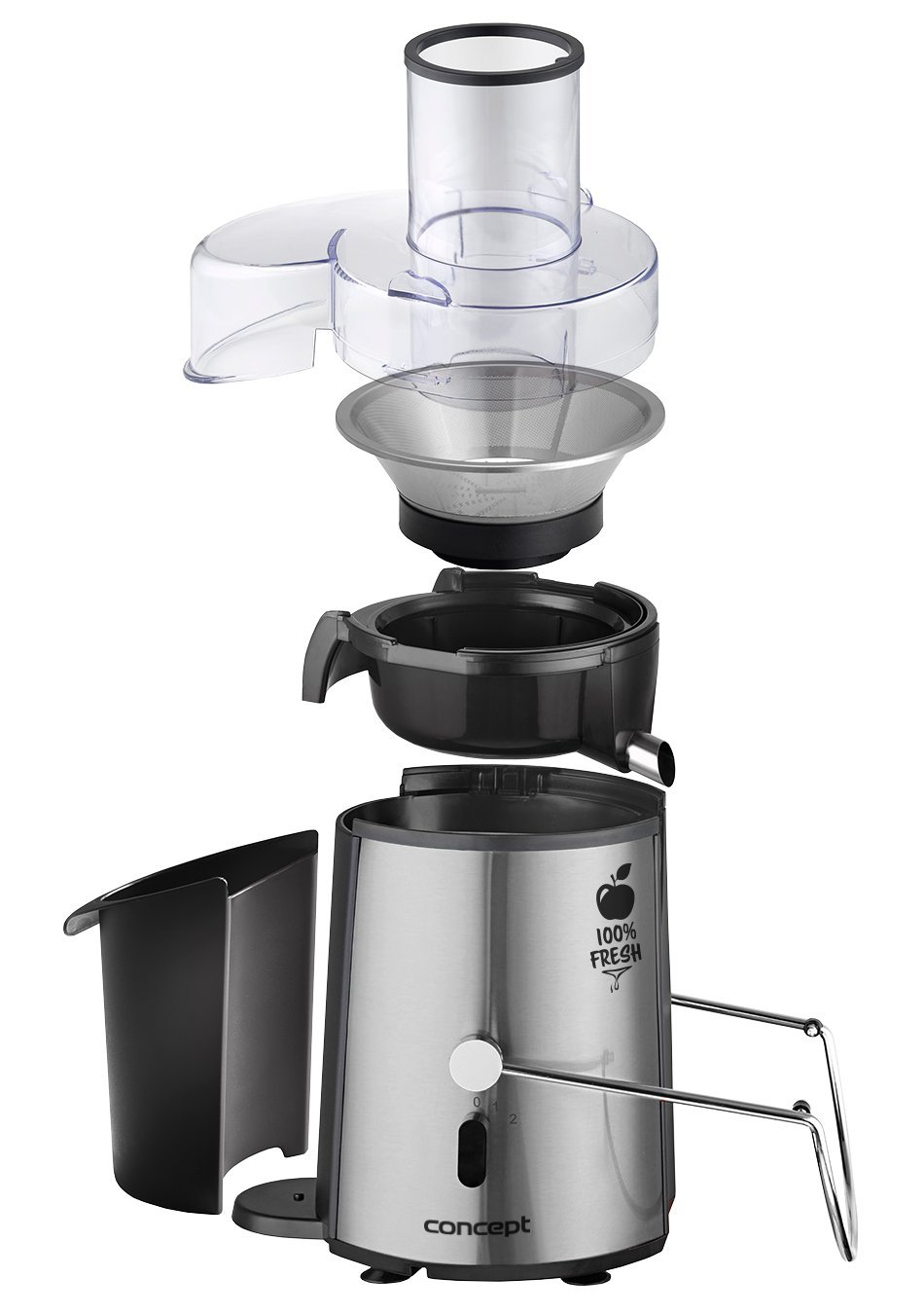 Concept Elettrodomestici LO7026 Centrifuga Fresh con Imboccatura, 1000 W, 1 Liter, Stainless Steel, 2 velocità, Argento