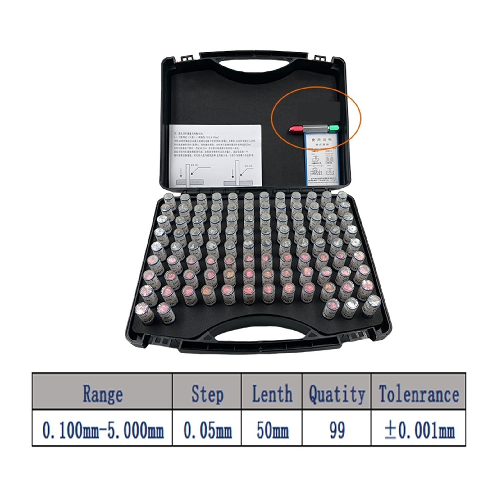 Juego de calibres de pasadores, rango de 0,1 a 6,00 mm, 51/91/99/101 piezas, paso de 0,01/0,05 mm para carpintería(0.10-5.00mm 99pcs)