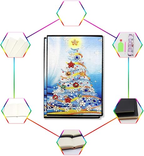 Miniatura 8 de Kits de cuadernos de pintura con diamantes 5D, diseño de árbol de Navidad, con forma especial, cuaderno de bocetos con forma de cristal, para