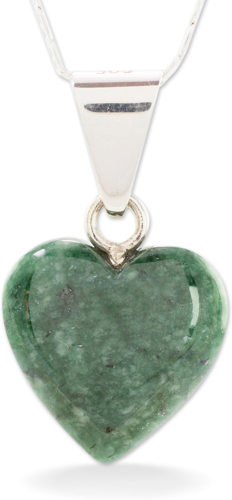 NOVICA Artisan Handmade Jade Heart Necklace Artisan Crafted Shaped Pendant .925 Sterling Silver Green Guatemala 'Love Immemorial'
