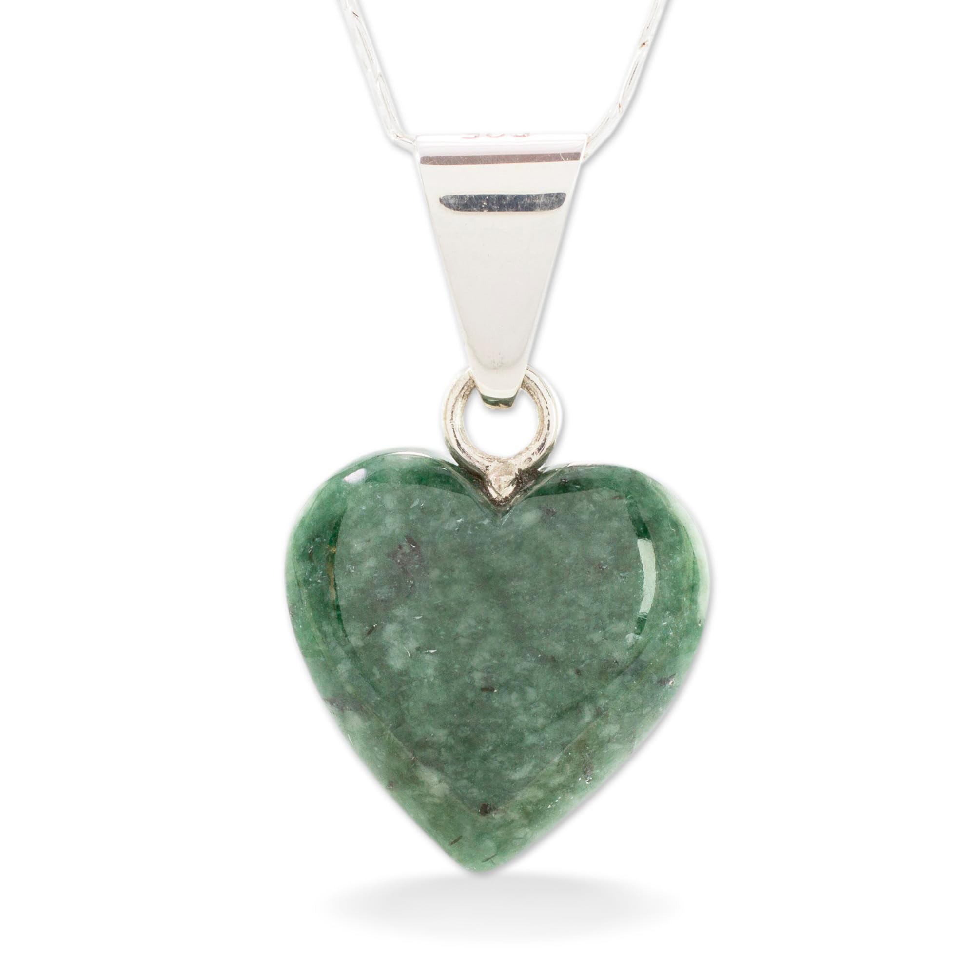 NOVICA Artisan Handmade Jade Heart Necklace Artisan Crafted Shaped Pendant .925 Sterling Silver Green Guatemala 'Love Immemorial'