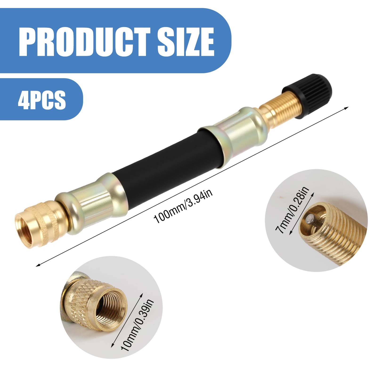 4 PCS Estensione universale flessibile per valvola, 100 mm con Tappi di Tenuta, Prolunga Valvola Pneumatici 100mm, Prolunga Valvola in Gomma per Auto, Moto, Bicicletta, Camion, Camper, Passeggini