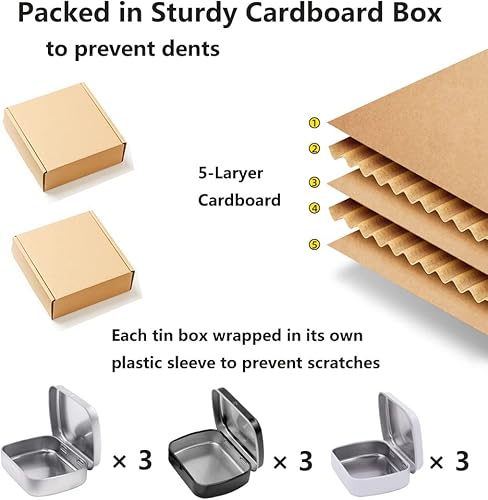 Miniatura 7 de Paquete de 9 cajas de lata rectangulares de metal con bisagras con tapa, 2.4 x 1.8 x 0.6 pulgadas, contenedores portátiles para kit de